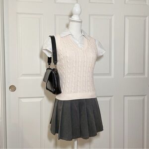 Brandy light pink cable knit v neck sweater vest